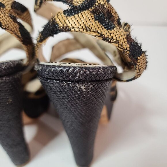 Jerome C. Rousseau Daho Cheetah Woven Platform Heels Size 37.5/ 7.5 - Picture 6 of 11